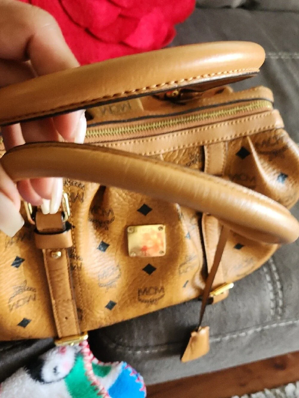 MCM Cognac Logo Visetos Satchel with Gold Hardware - Picture 10 of 15